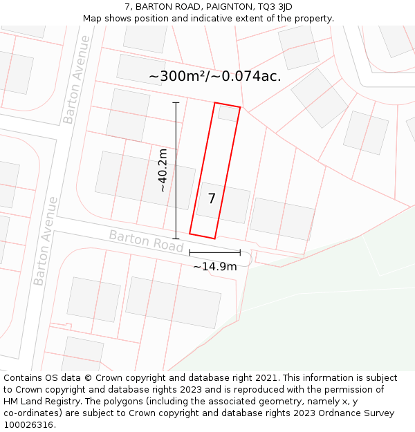 7, BARTON ROAD, PAIGNTON, TQ3 3JD: Plot and title map