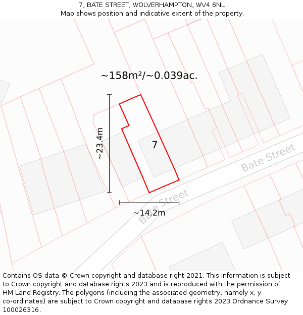 7, BATE STREET, WOLVERHAMPTON, WV4 6NL: Plot and title map