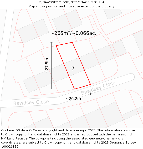 7, BAWDSEY CLOSE, STEVENAGE, SG1 2LA: Plot and title map