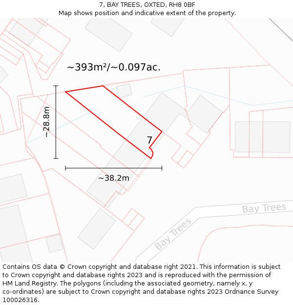 7, BAY TREES, OXTED, RH8 0BF: Plot and title map