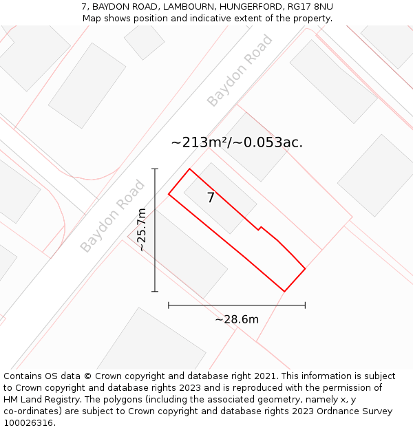7, BAYDON ROAD, LAMBOURN, HUNGERFORD, RG17 8NU: Plot and title map