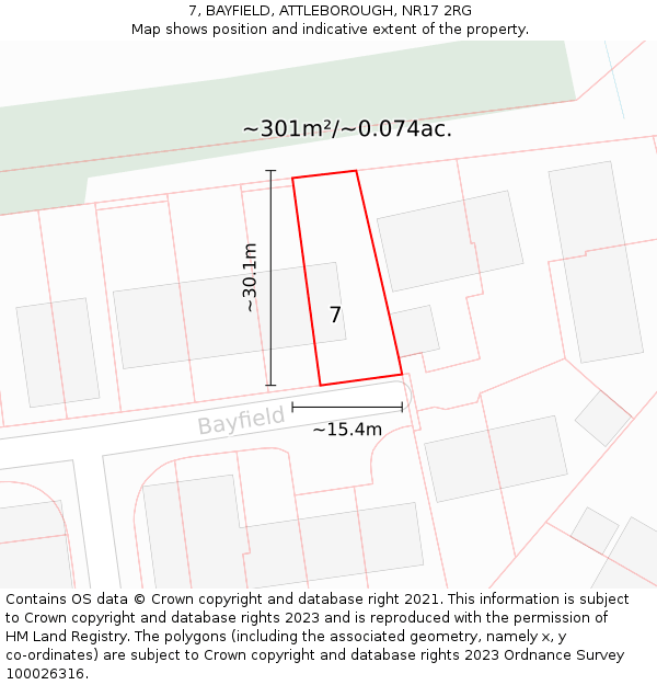 7, BAYFIELD, ATTLEBOROUGH, NR17 2RG: Plot and title map