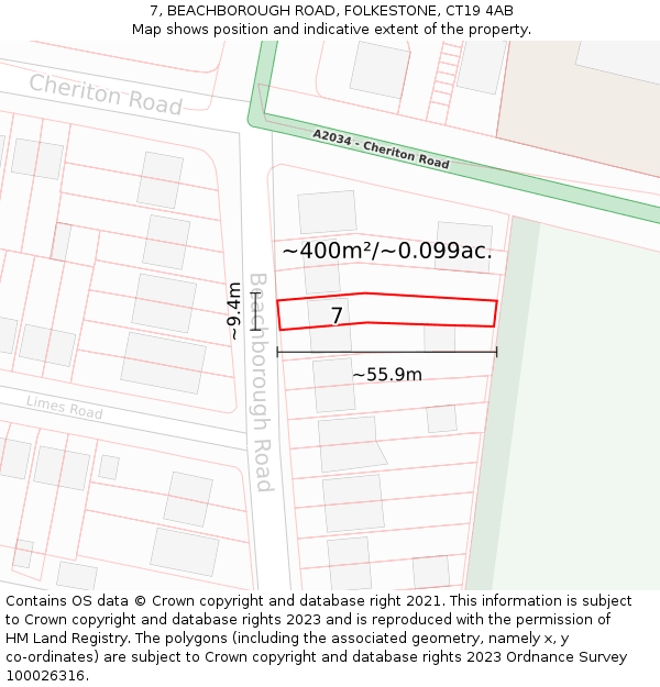 7, BEACHBOROUGH ROAD, FOLKESTONE, CT19 4AB: Plot and title map