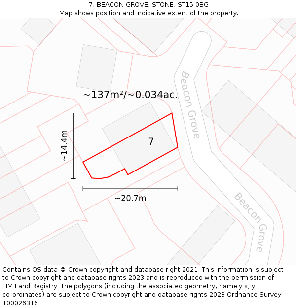 7, BEACON GROVE, STONE, ST15 0BG: Plot and title map