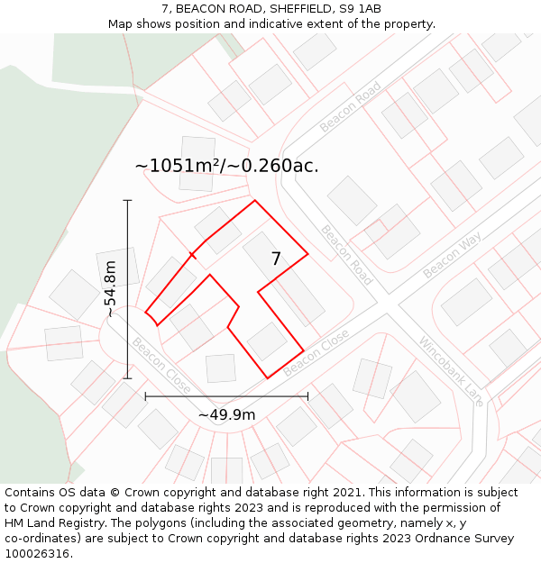 7, BEACON ROAD, SHEFFIELD, S9 1AB: Plot and title map
