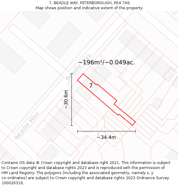7, BEADLE WAY, PETERBOROUGH, PE4 7AS: Plot and title map
