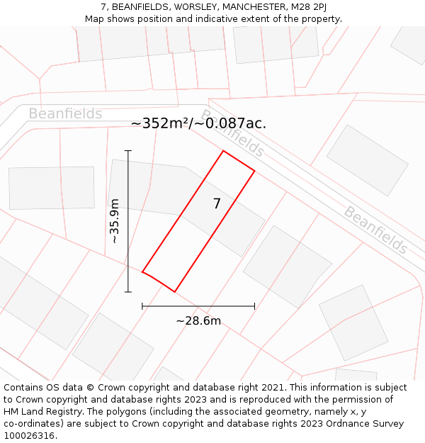 7, BEANFIELDS, WORSLEY, MANCHESTER, M28 2PJ: Plot and title map