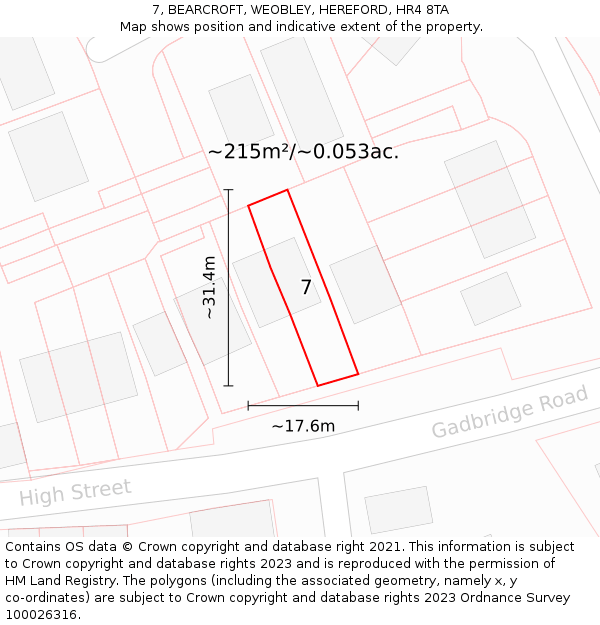 7, BEARCROFT, WEOBLEY, HEREFORD, HR4 8TA: Plot and title map