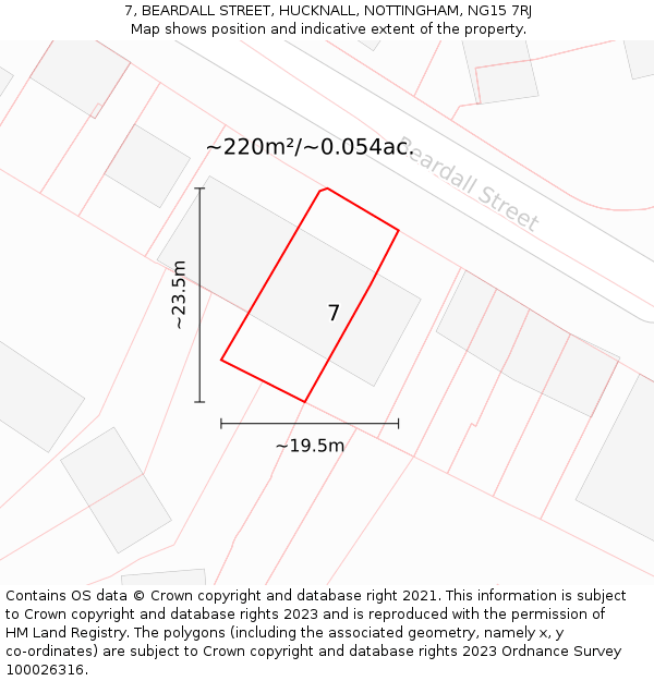 7, BEARDALL STREET, HUCKNALL, NOTTINGHAM, NG15 7RJ: Plot and title map