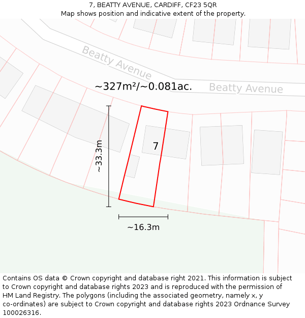 7, BEATTY AVENUE, CARDIFF, CF23 5QR: Plot and title map