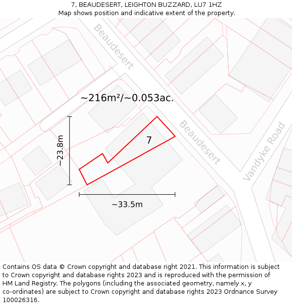 7, BEAUDESERT, LEIGHTON BUZZARD, LU7 1HZ: Plot and title map