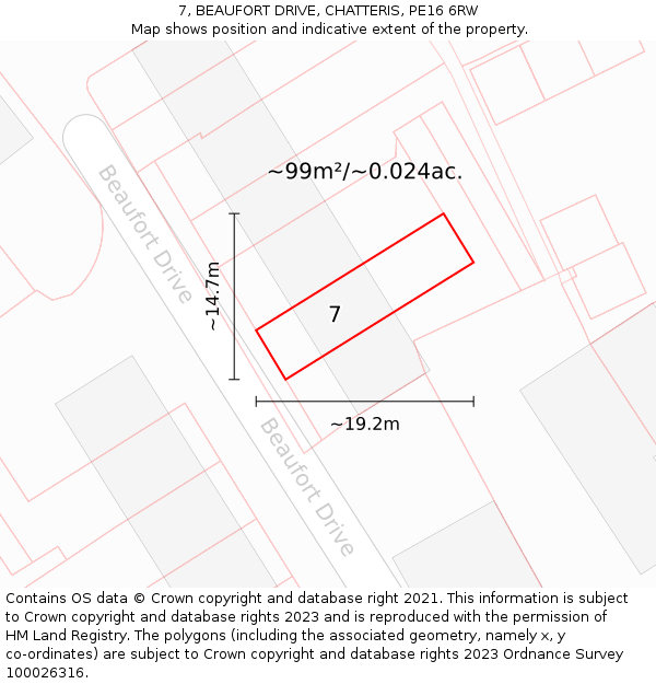 7, BEAUFORT DRIVE, CHATTERIS, PE16 6RW: Plot and title map