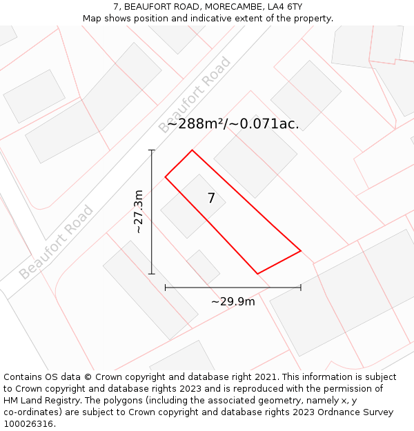 7, BEAUFORT ROAD, MORECAMBE, LA4 6TY: Plot and title map