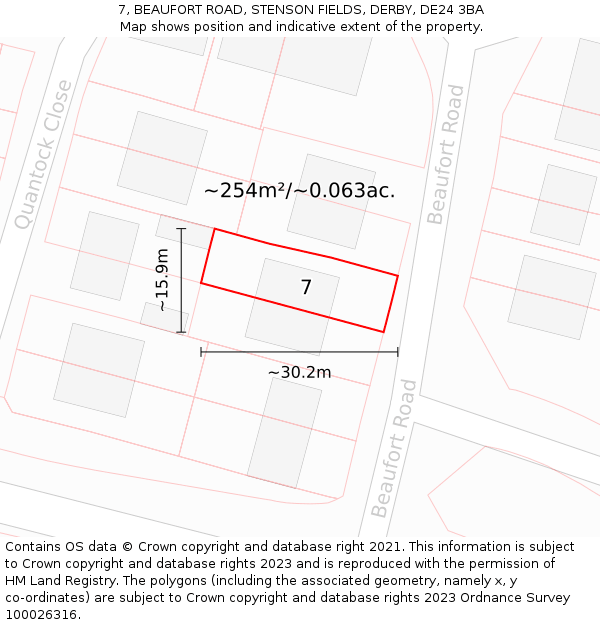 7, BEAUFORT ROAD, STENSON FIELDS, DERBY, DE24 3BA: Plot and title map