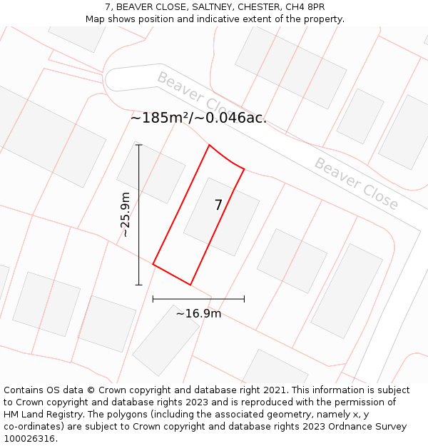 7, BEAVER CLOSE, SALTNEY, CHESTER, CH4 8PR: Plot and title map
