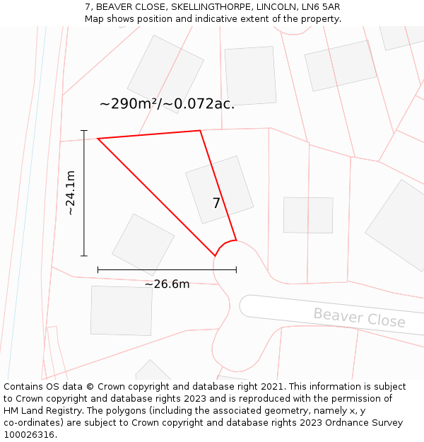 7, BEAVER CLOSE, SKELLINGTHORPE, LINCOLN, LN6 5AR: Plot and title map