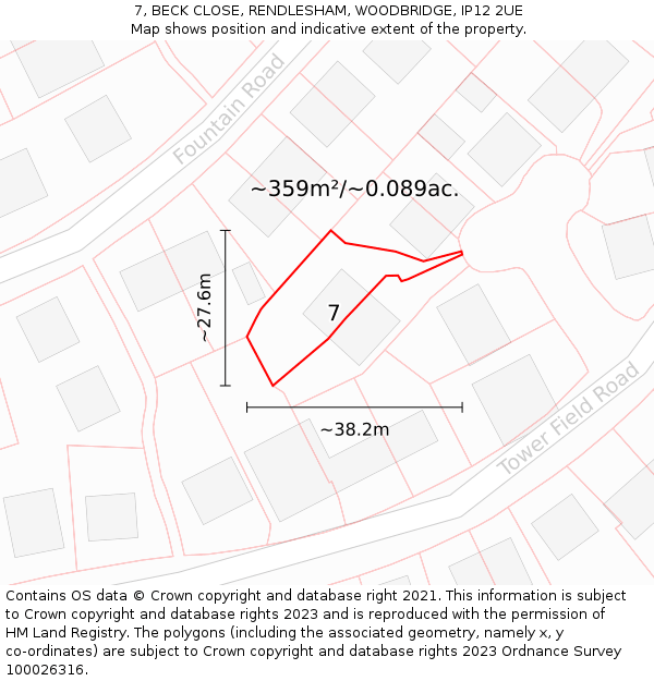 7, BECK CLOSE, RENDLESHAM, WOODBRIDGE, IP12 2UE: Plot and title map