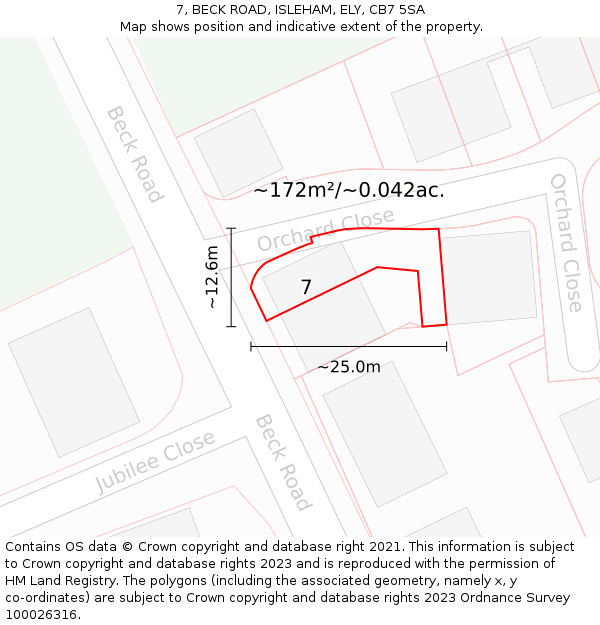 7, BECK ROAD, ISLEHAM, ELY, CB7 5SA: Plot and title map