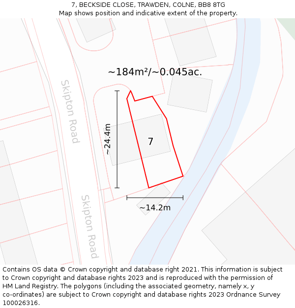 7, BECKSIDE CLOSE, TRAWDEN, COLNE, BB8 8TG: Plot and title map