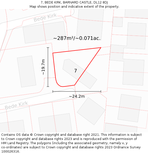 7, BEDE KIRK, BARNARD CASTLE, DL12 8DJ: Plot and title map