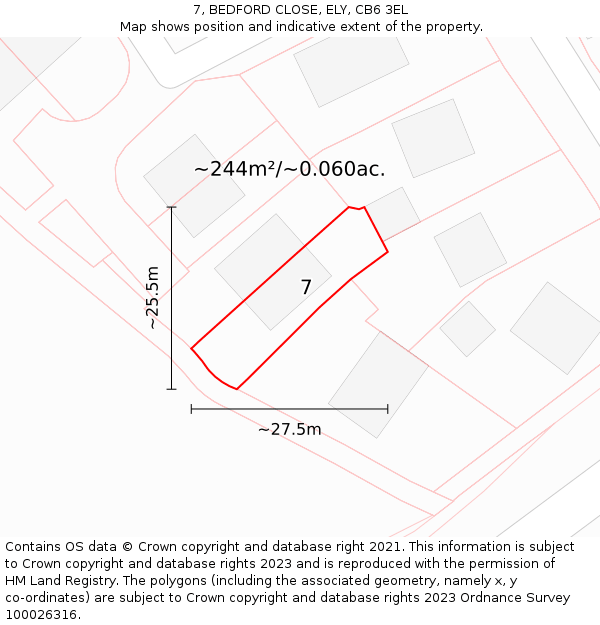 7, BEDFORD CLOSE, ELY, CB6 3EL: Plot and title map