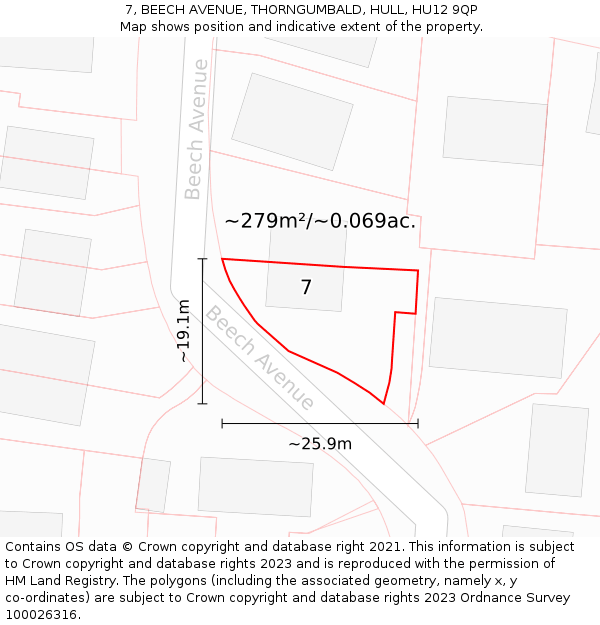 7, BEECH AVENUE, THORNGUMBALD, HULL, HU12 9QP: Plot and title map