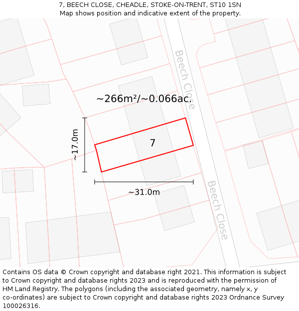 7, BEECH CLOSE, CHEADLE, STOKE-ON-TRENT, ST10 1SN: Plot and title map