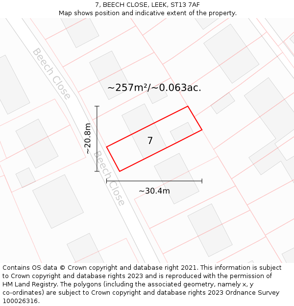 7, BEECH CLOSE, LEEK, ST13 7AF: Plot and title map