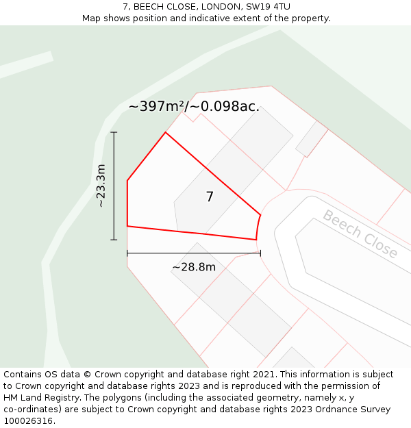 7, BEECH CLOSE, LONDON, SW19 4TU: Plot and title map