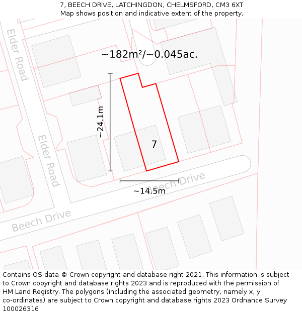7, BEECH DRIVE, LATCHINGDON, CHELMSFORD, CM3 6XT: Plot and title map