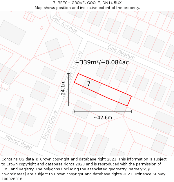 7, BEECH GROVE, GOOLE, DN14 5UX: Plot and title map