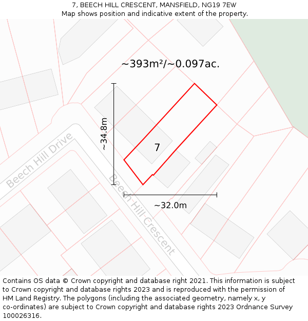7, BEECH HILL CRESCENT, MANSFIELD, NG19 7EW: Plot and title map