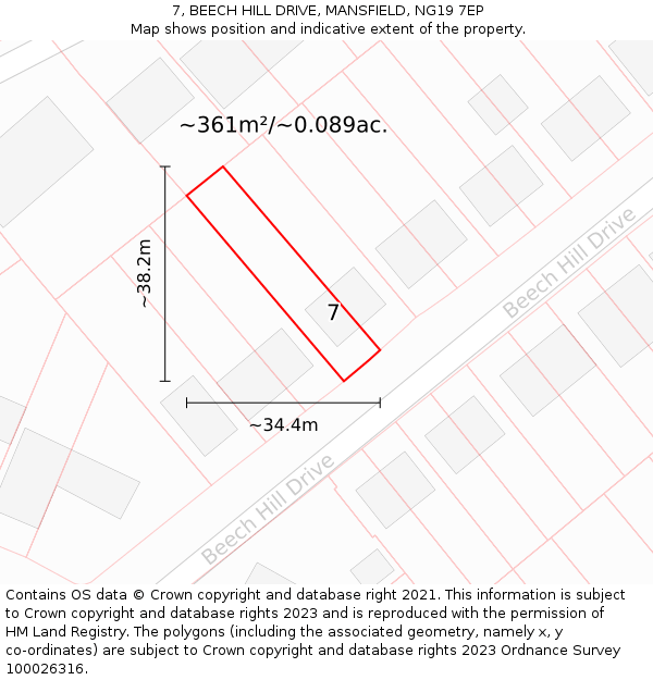 7, BEECH HILL DRIVE, MANSFIELD, NG19 7EP: Plot and title map