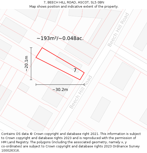 7, BEECH HILL ROAD, ASCOT, SL5 0BN: Plot and title map