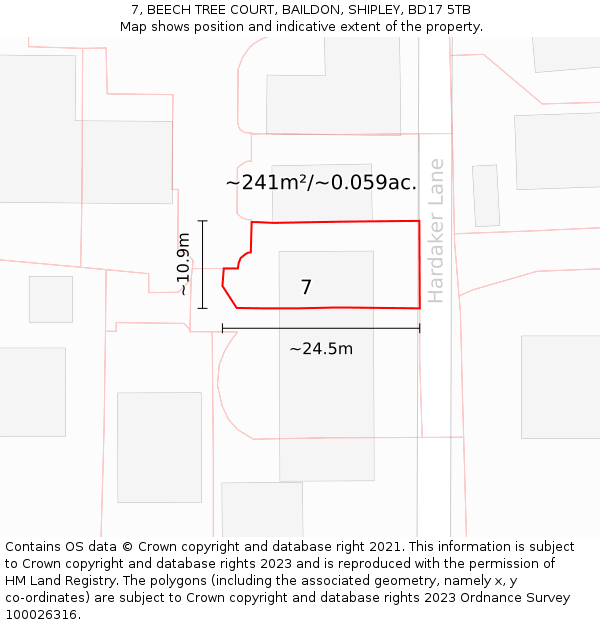 7, BEECH TREE COURT, BAILDON, SHIPLEY, BD17 5TB: Plot and title map