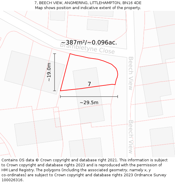 7, BEECH VIEW, ANGMERING, LITTLEHAMPTON, BN16 4DE: Plot and title map