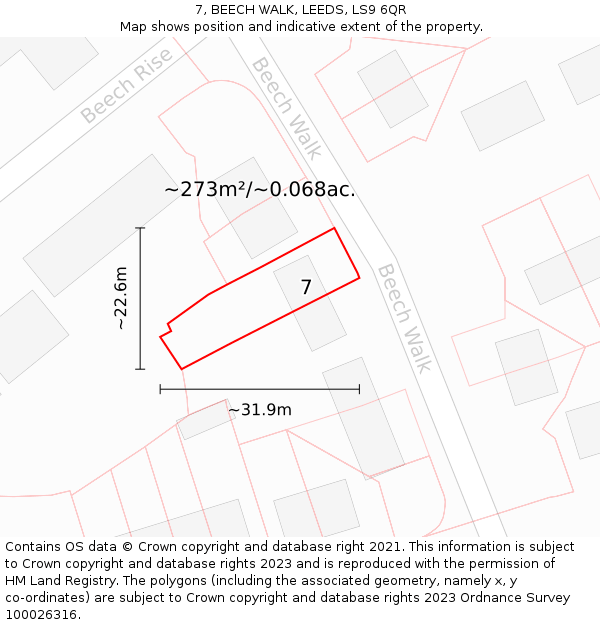 7, BEECH WALK, LEEDS, LS9 6QR: Plot and title map