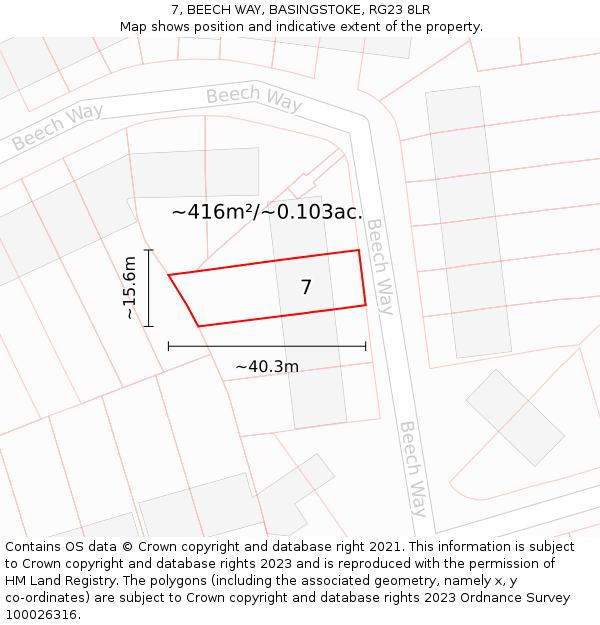 7, BEECH WAY, BASINGSTOKE, RG23 8LR: Plot and title map