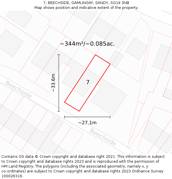 7, BEECHSIDE, GAMLINGAY, SANDY, SG19 3NB: Plot and title map