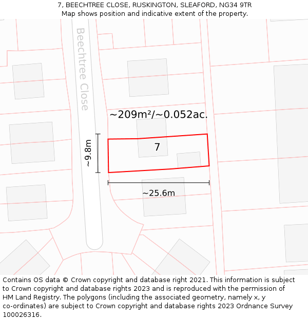 7, BEECHTREE CLOSE, RUSKINGTON, SLEAFORD, NG34 9TR: Plot and title map