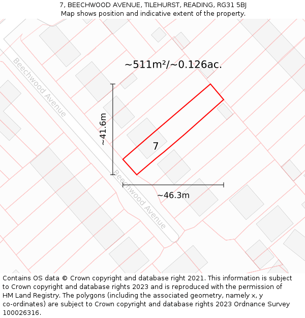7, BEECHWOOD AVENUE, TILEHURST, READING, RG31 5BJ: Plot and title map