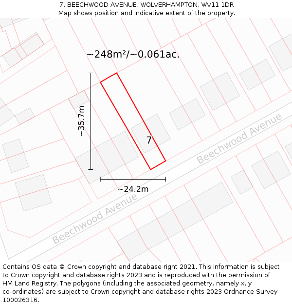 7, BEECHWOOD AVENUE, WOLVERHAMPTON, WV11 1DR: Plot and title map