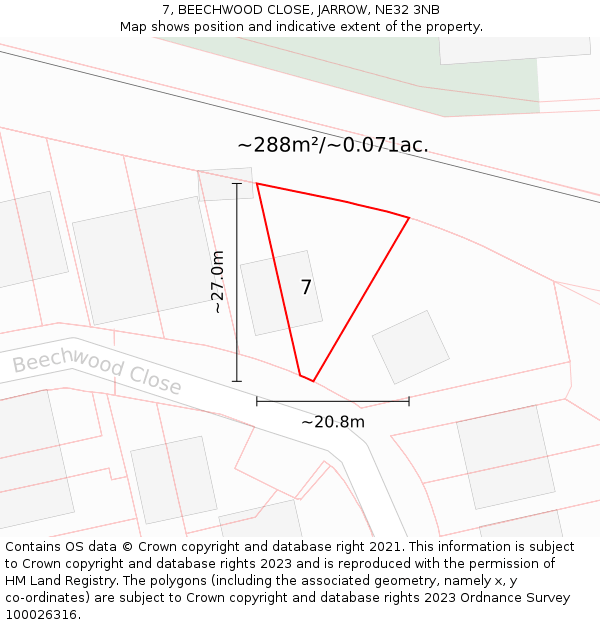 7, BEECHWOOD CLOSE, JARROW, NE32 3NB: Plot and title map