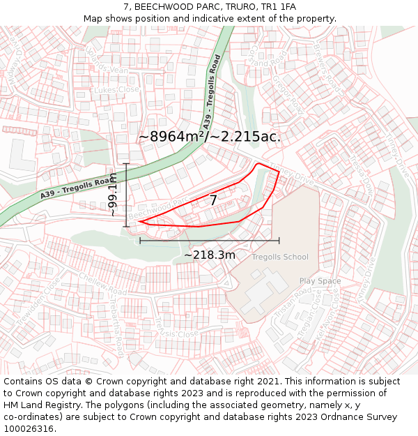 7, BEECHWOOD PARC, TRURO, TR1 1FA: Plot and title map
