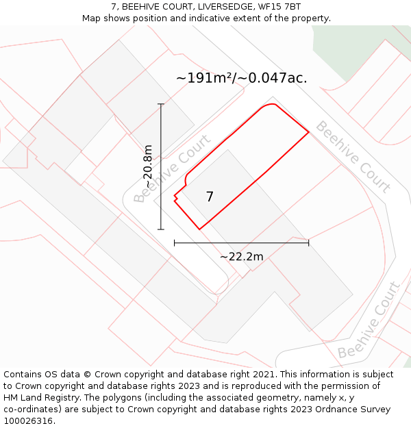 7, BEEHIVE COURT, LIVERSEDGE, WF15 7BT: Plot and title map