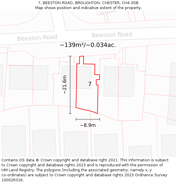7, BEESTON ROAD, BROUGHTON, CHESTER, CH4 0SB: Plot and title map
