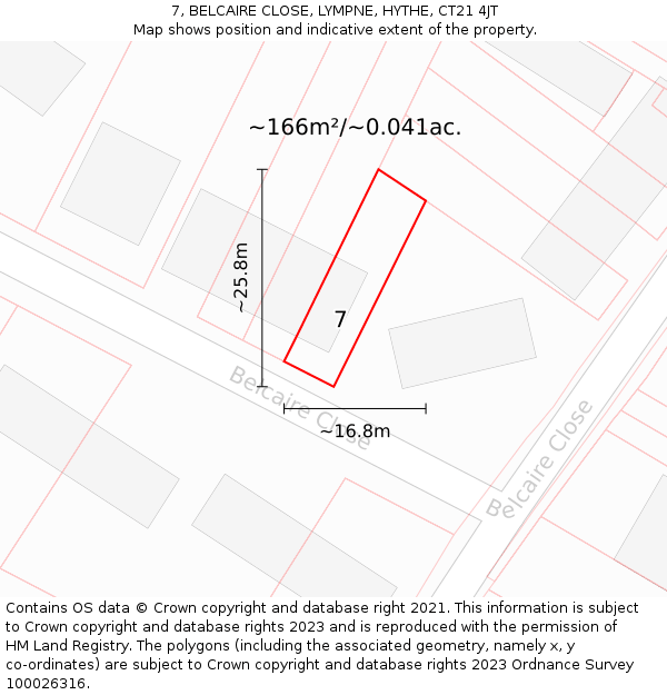 7, BELCAIRE CLOSE, LYMPNE, HYTHE, CT21 4JT: Plot and title map