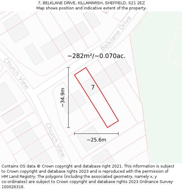 7, BELKLANE DRIVE, KILLAMARSH, SHEFFIELD, S21 2EZ: Plot and title map
