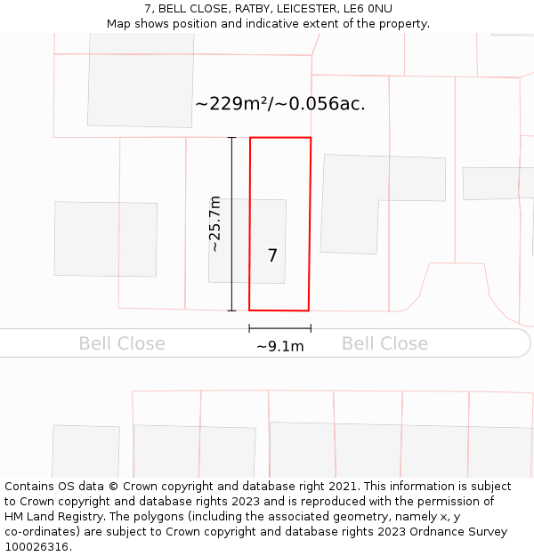 7, BELL CLOSE, RATBY, LEICESTER, LE6 0NU: Plot and title map