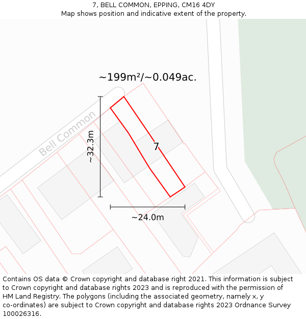 7, BELL COMMON, EPPING, CM16 4DY: Plot and title map